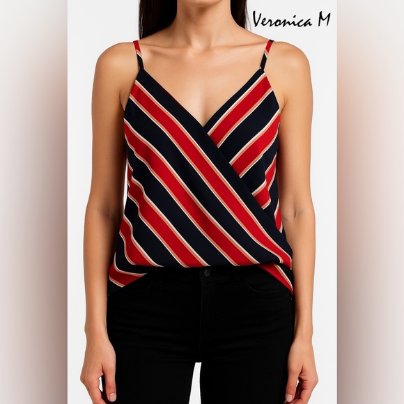 Veronica M Red Navy White Striped Camisole Sleeveless Blouse - Picture 8 of 8